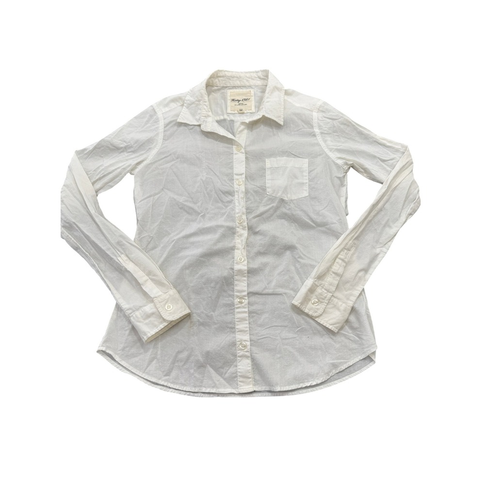 Heritage 1981 White Button Down Shirt Womens Medium Cotton Long Sleeve Blouse